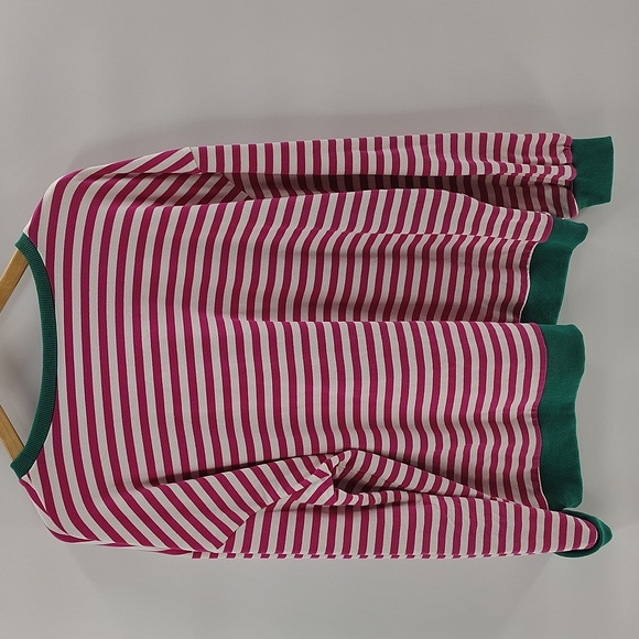 Pink White Stripe Green Trim Sweatshirt Size Large Oversized - Picture 5 of 5
